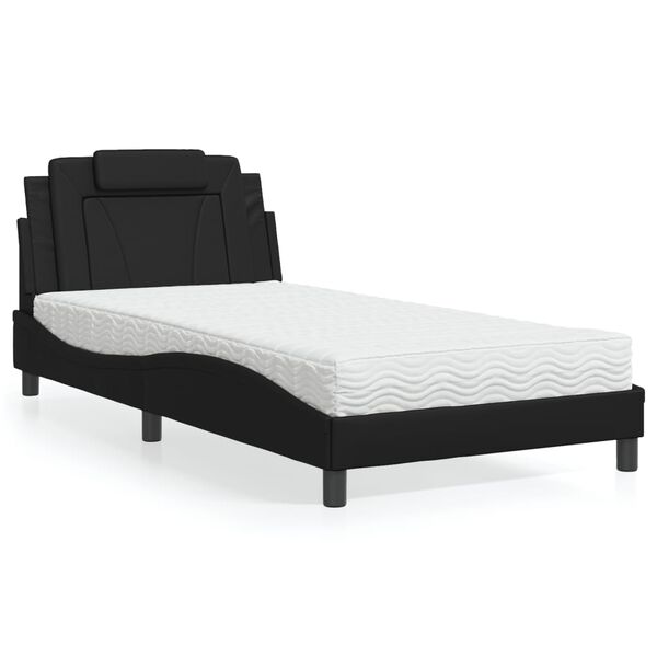 vidaXL Lit Viana avec matelas noir 100x200 cm similicuir