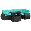 vidaXL Salon de jardin 6 pcs avec coussins noir r&eacute;sine tress&eacute;e acacia