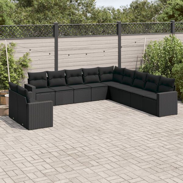 vidaXL Salon de jardin 11 pcs avec coussins noir r&eacute;sine tress&eacute;e