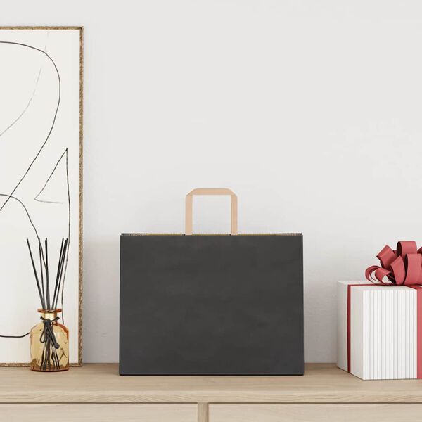 vidaXL Sacs en papier 50 pcs avec poign&eacute;es noir 32x17x25 cm