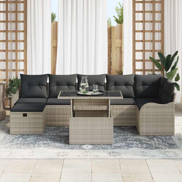 vidaXL Ensemble de canap&eacute; de jardin 8 pcs Gris clair Poly rotin
