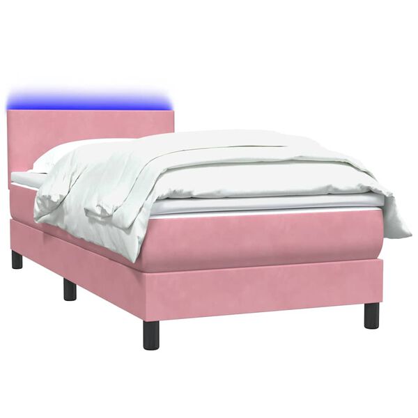 vidaXL Sommier &agrave; lattes de lit avec matelas et LED rose 90x220 cm velours