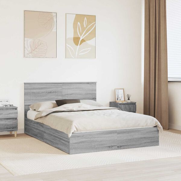 vidaXL Lit de Rangement Gris Sonoma 140 x 200 cm Bois d'ing&eacute;nierie