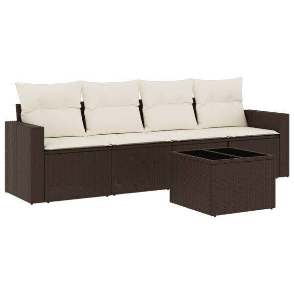 vidaXL Salon de jardin avec coussins 5 pcs marron r&eacute;sine tress&eacute;e
