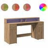 vidaXL Bureau avec lumi&egrave;res LED ch&ecirc;ne artisanal bois d'ing&eacute;nierie