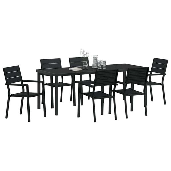vidaXL Ensemble de salle &agrave; manger pour jardin 7 pcs Noir