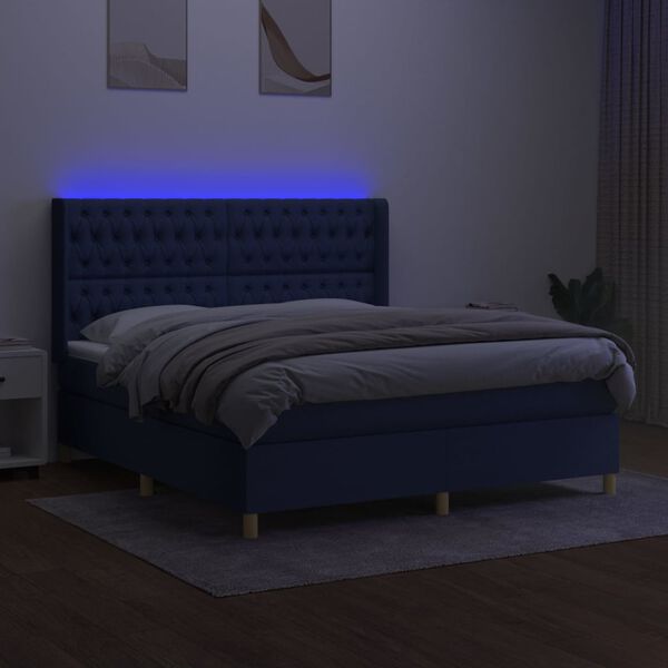 vidaXL Sommier &agrave; lattes de lit matelas et LED Bleu 160x200 cm Tissu