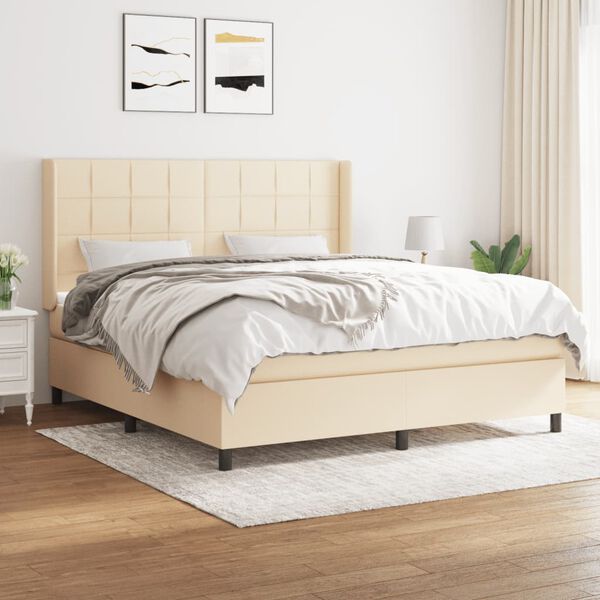 vidaXL Sommier &agrave; lattes de lit avec matelas Cr&egrave;me 160x200 cm Tissu