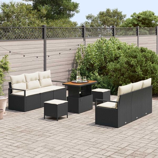 vidaXL Ensemble de canap&eacute; de jardin 9 pcs Noir Poly rotin