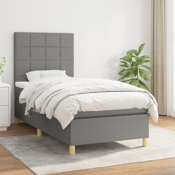 vidaXL Sommier &agrave; lattes de lit avec matelas Gris fonc&eacute; 100x200cm Tissu