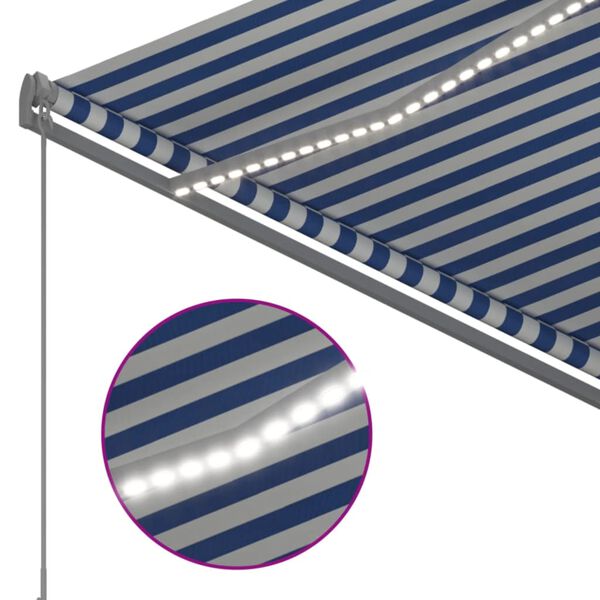 vidaXL Auvent automatique capteur de vent LED 3,5x2,5 m Bleu et blanc