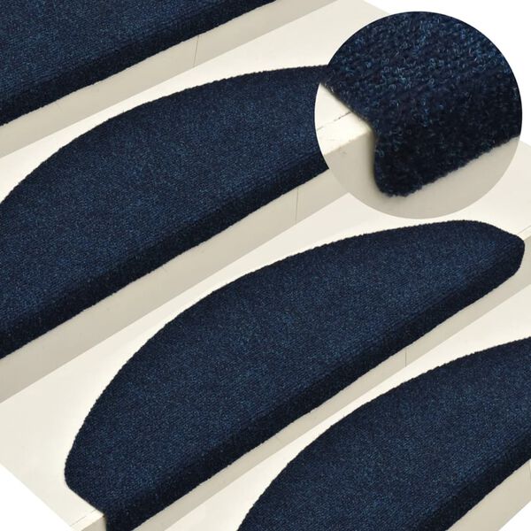 vidaXL Tapis d'escalier autocollants 5 pi&egrave;ces 65 x 21 x 4 cm Bleu marine Demi-rond Grand