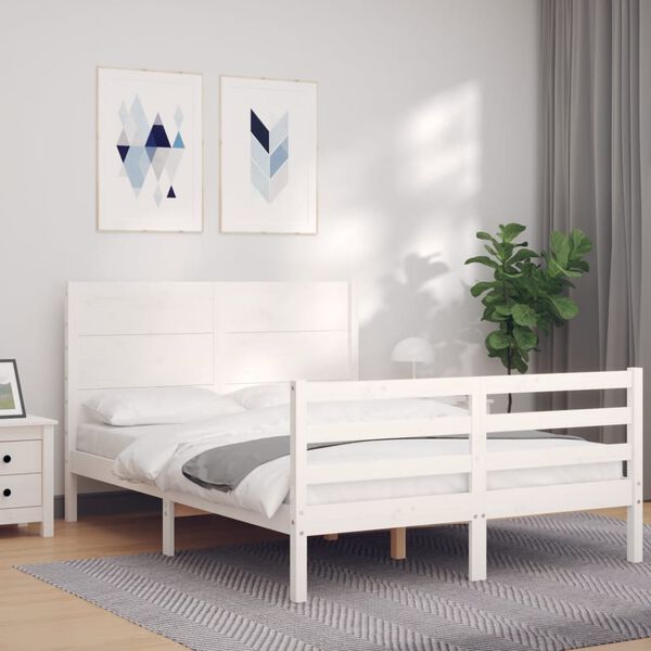 vidaXL Cadre de lit sans matelas blanc 140x200 cm bois massif