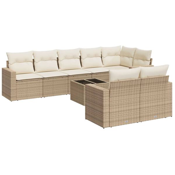 vidaXL Salon de jardin avec coussins 9 pcs beige r&eacute;sine tress&eacute;e