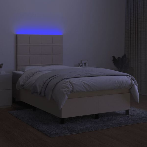 vidaXL Sommier &agrave; lattes de lit matelas et LED cr&egrave;me 120x190 cm tissu