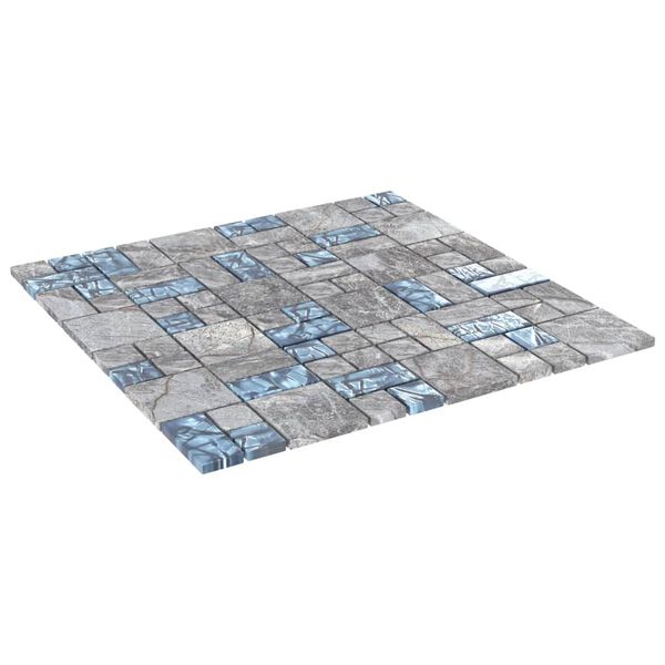 vidaXL Carreaux mosa&iuml;que 22 pcs Gris et bleu 30x30 cm Verre