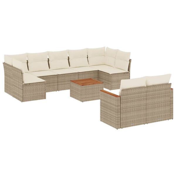 vidaXL Salon de jardin avec coussins 10 pcs beige r&eacute;sine tress&eacute;e