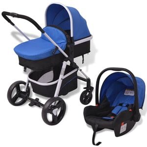 vidaXL Poussette 3-en-1 Aluminium Bleu et noir