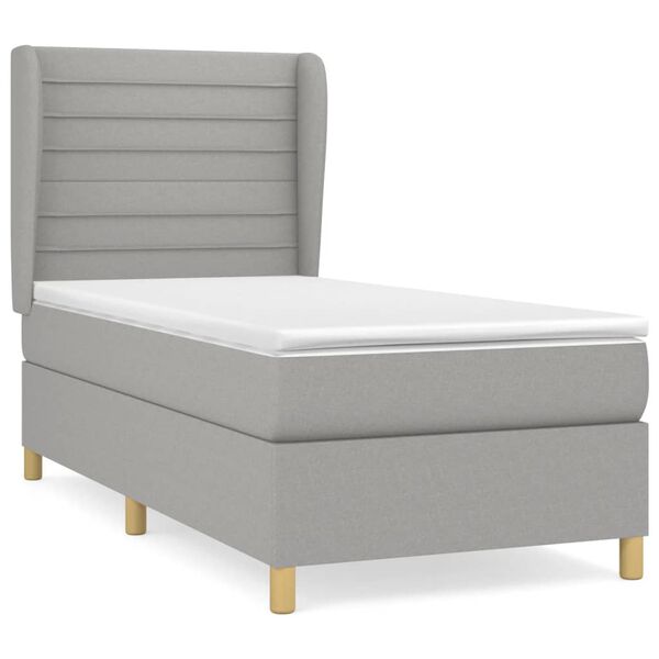 vidaXL Sommier &agrave; lattes de lit et matelas Gris clair 90x190 cm Tissu