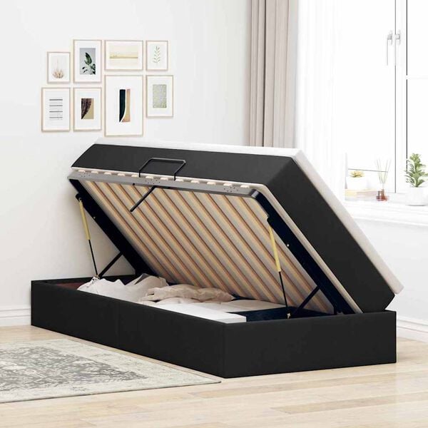 vidaXL Lit avec rangement et matelas Noir 90 x 190 cm Polyester