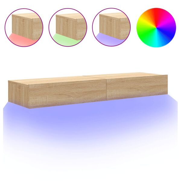 vidaXL Meubles TV avec éclairage LED 2 pcs chêne sonoma 60x35x15,5 cm