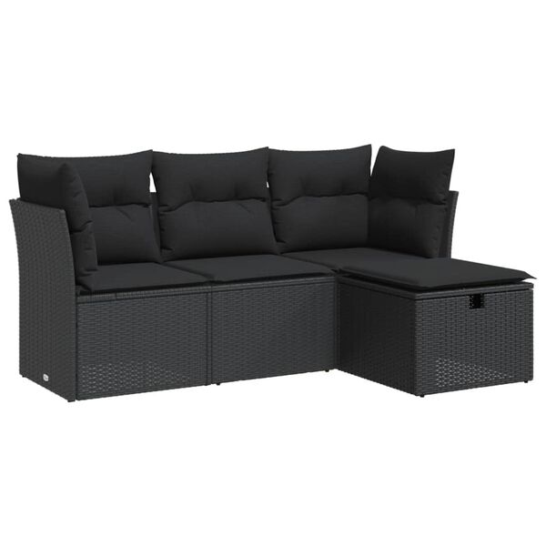 vidaXL Salon de jardin 4 pcs avec coussins noir r&eacute;sine tress&eacute;e