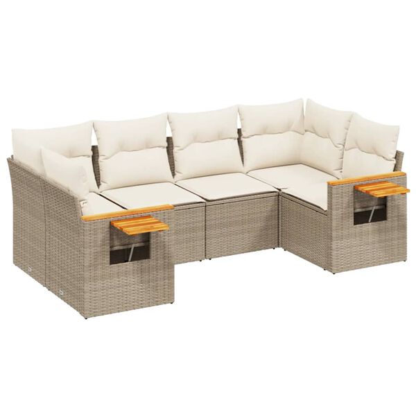 vidaXL Salon de jardin avec coussins 6 pcs beige r&eacute;sine tress&eacute;e