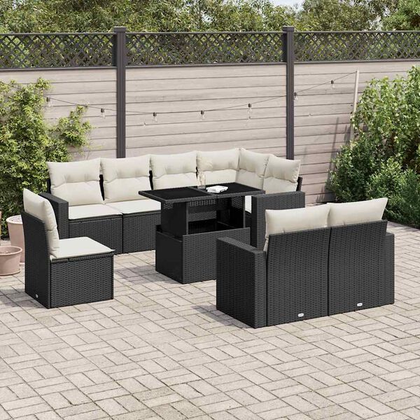 vidaXL Salon de jardin 9 pcs avec coussins noir résine tressée