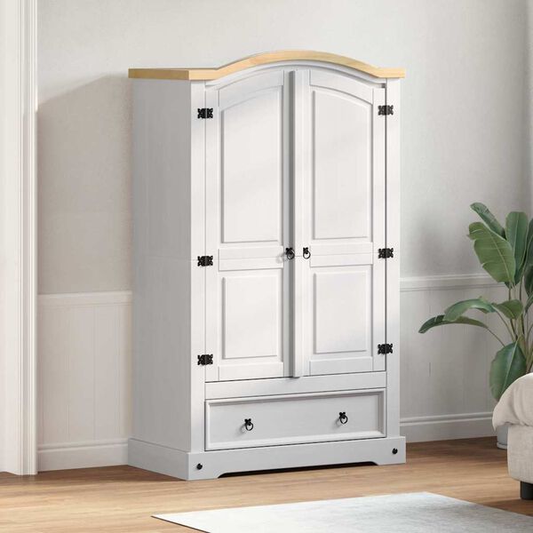 vidaXL Armoire avec tiroir Blanc 101 x 52 x 170 cm Pin massif