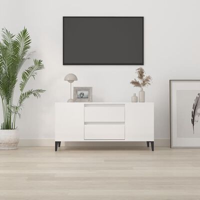 vidaXL Meuble TV Blanc brillant 102x44,5x50 cm Bois d'ingénierie