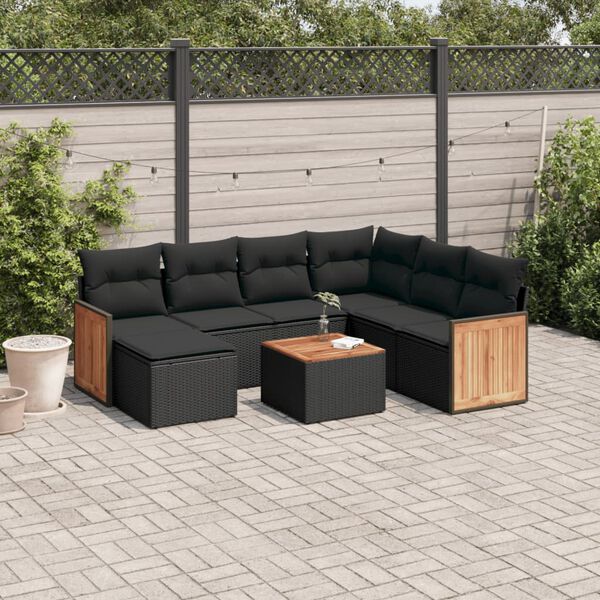 vidaXL Salon de jardin 8 pcs avec coussins noir r&eacute;sine tress&eacute;e