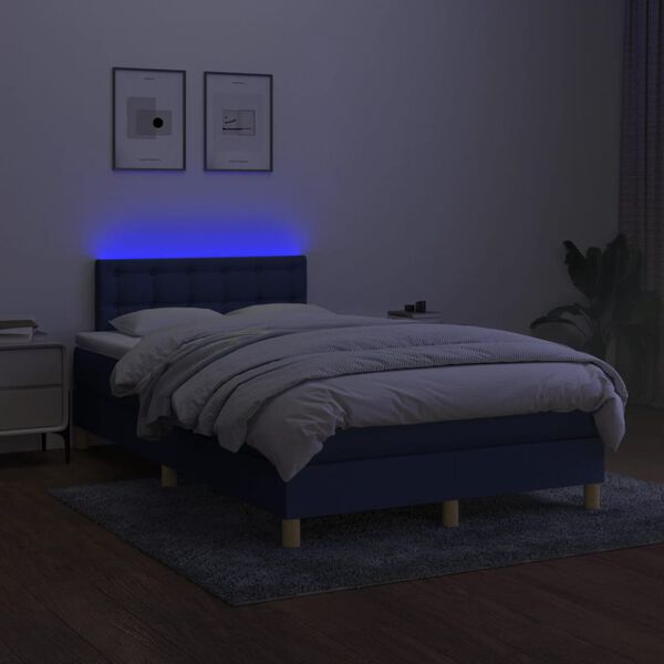 vidaXL Sommier &agrave; lattes de lit matelas et LED bleu 120x190 cm tissu