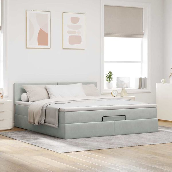 VidaXL Cadre de lit ottoman avec matelas gris clair 180x200 cm velours