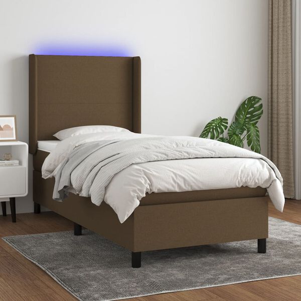 vidaXL Sommier &agrave; lattes de lit matelas LED Marron fonc&eacute; 90x190cm Tissu