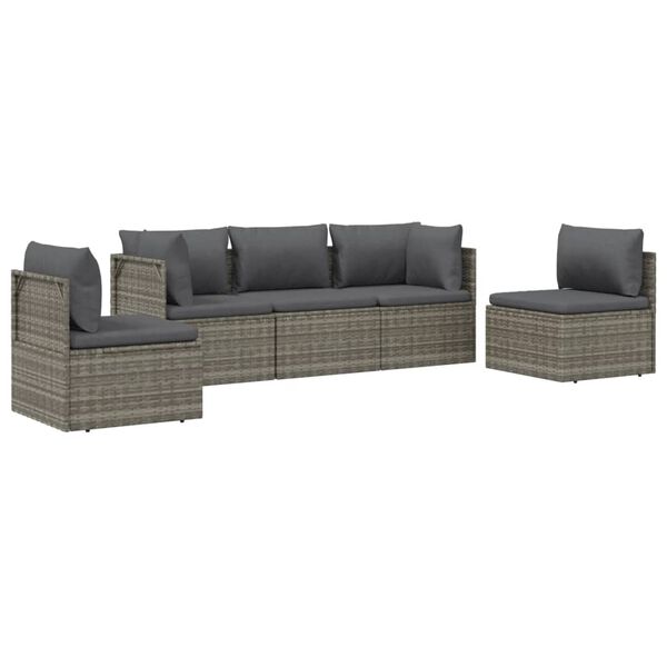 vidaXL Salon de jardin 5 pcs avec coussins Gris R&eacute;sine tress&eacute;e