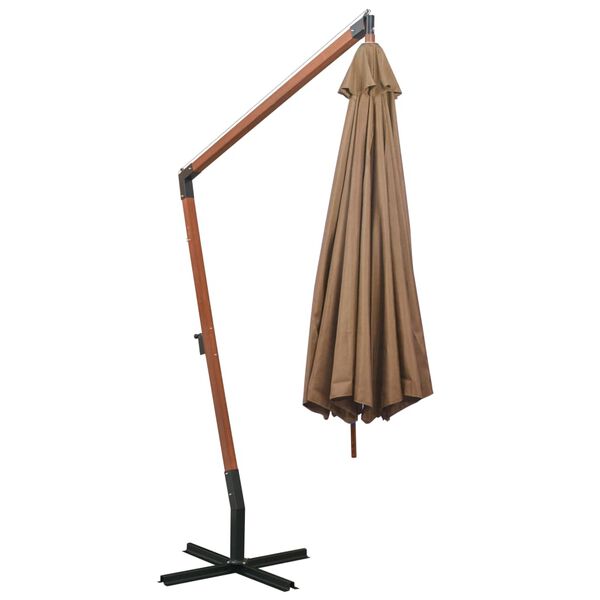 vidaXL Parasol de jardin suspendu avec m&acirc;t taupe bois de sapin massif