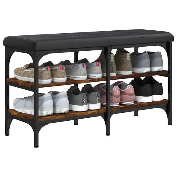 vidaXL Banc &agrave; chaussures ch&ecirc;ne fum&eacute; 82x32x47 cm Bois d'ing&eacute;nierie