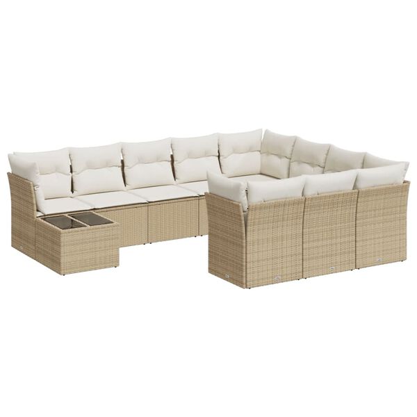 vidaXL Salon de jardin 11 pcs avec coussins beige r&eacute;sine tress&eacute;e