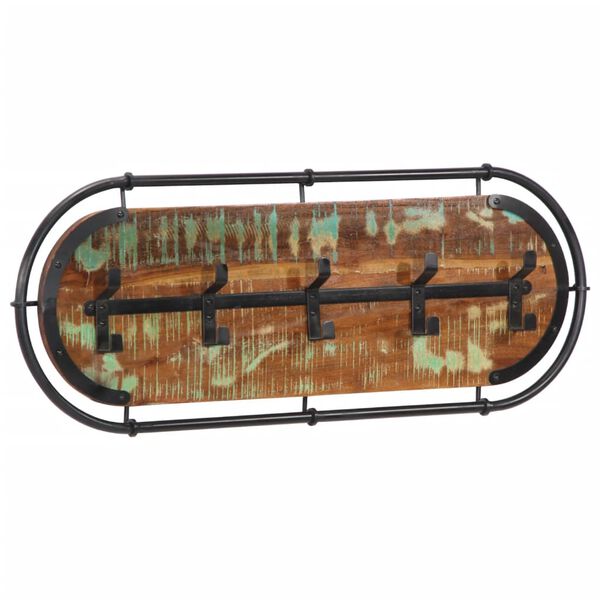 vidaXL Porte-manteau mural avec 5 crochets bois massif r&eacute;cup&eacute;r&eacute;