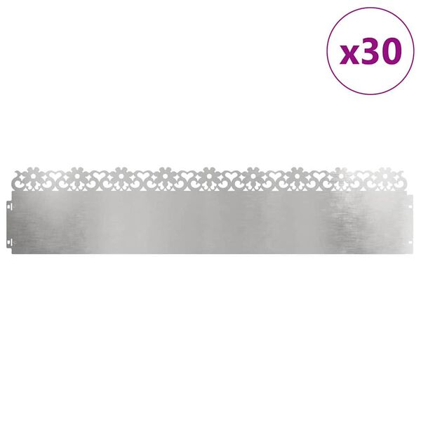 vidaXL Bordures de pelouse 30 pcs Argent 103 x 0,05 x 22 cm