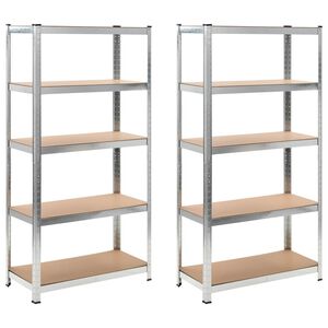 vidaXL &Eacute;tag&egrave;re &agrave; 5 niveaux 2 pcs Argent&eacute; Acier et bois ing&eacute;nierie