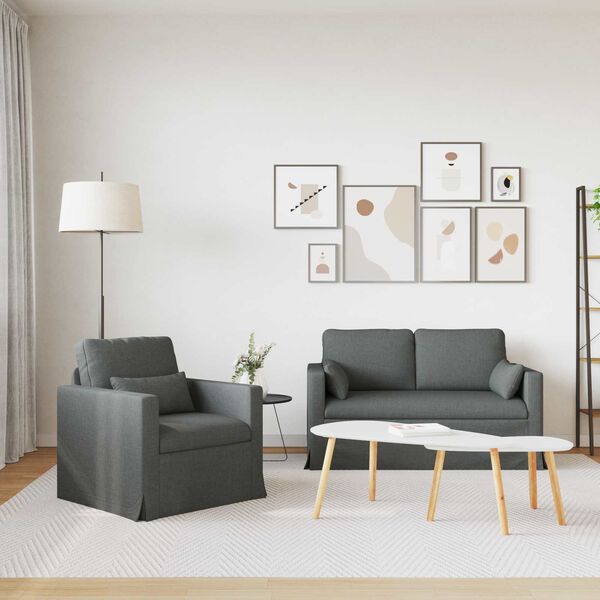 vidaXL Canap&eacute; 2 pcs Gris fonc&eacute;