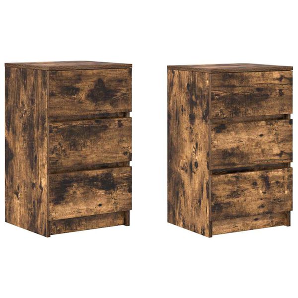 vidaXL Tables de chevet avec 3 tiroirs 2 pcs chêne fumé 39x35x65 cm