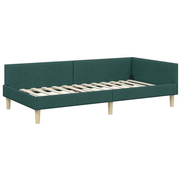vidaXL Cadre de lit d'angle Vert fonc&eacute; 100 x 200 cm tissu