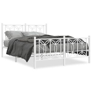 vidaXL Cadre de lit m&eacute;tal sans matelas et pied de lit blanc 135x190 cm