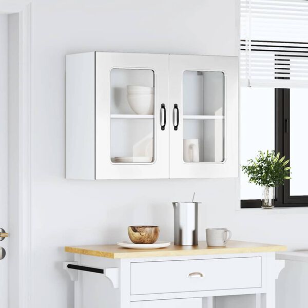 vidaXL Armoire murale de cuisine avec porte vitr&eacute;e "Kalmar" Bois d'ing&eacute;nierie blanc brillant