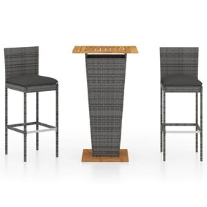 vidaXL Ensemble de bar de jardin 3 pcs et coussins R&eacute;sine tress&eacute;e Gris