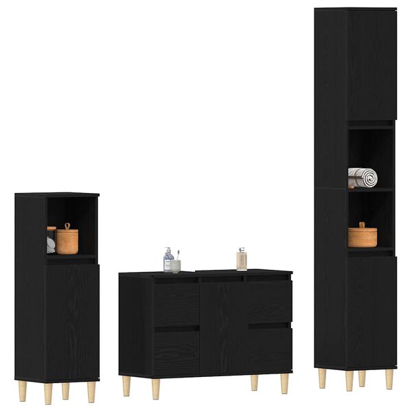 vidaXL Ensemble de mobilier de salle de bain 3 pcs Ch&ecirc;ne noir