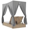 vidaXL Chaise longue double avec toit et rideaux beige r&eacute;sine tress&eacute;e