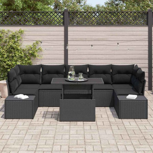 vidaXL Ensemble de Canap&eacute;s avec coussin 8 pcs Noir polyrotin